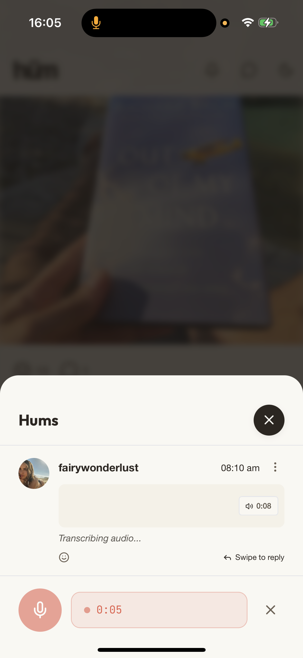 Voice notes interface showing transcribed audio messages